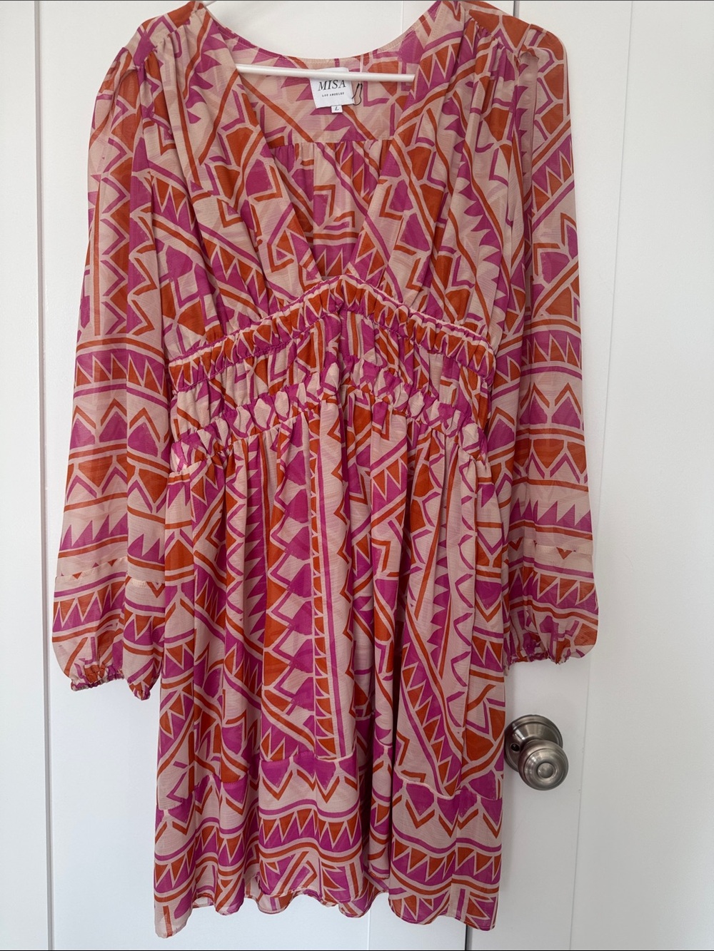 Misa Los Angeles Pink & Orange Geometric Smock Dress
